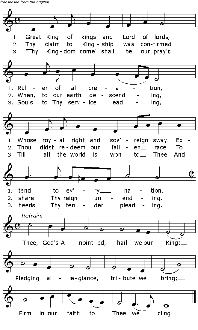 Traditional Catholic English Hymn Lyrics Great King Of Kings Christ King Church Hymns Songs Song